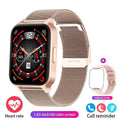Smart colour screen health watch with mesh belt in black or rose gold showing heart rate monitor