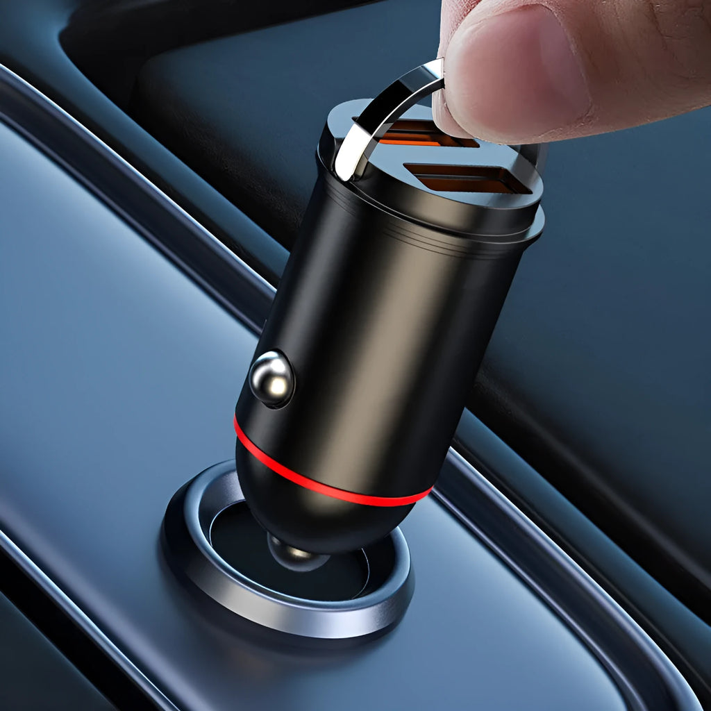 Black zinc alloy car charger compact design for vehicle USB charging