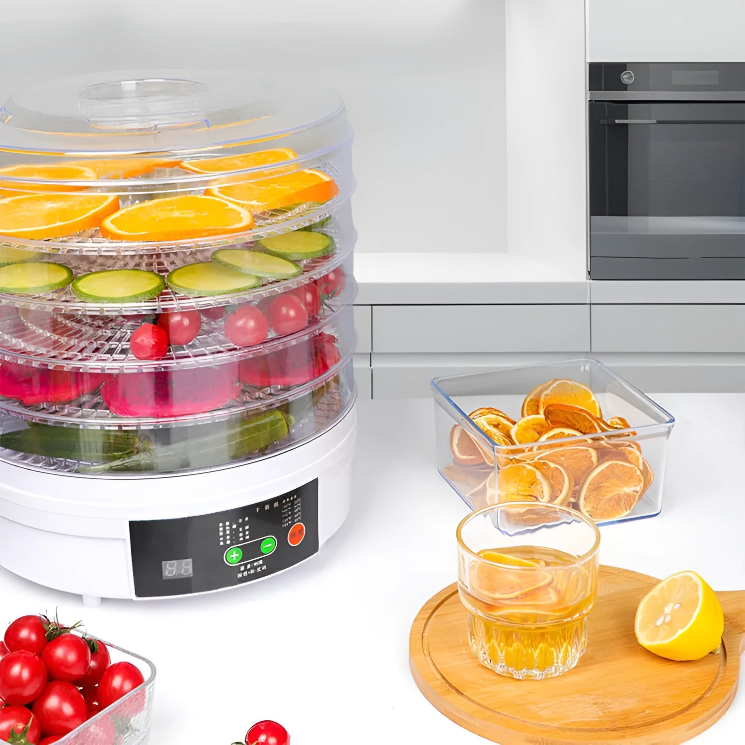 Five-layer white household fruit dehydrator appliance with multiple international plug options