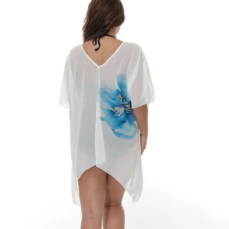 White plus size beach cover-up blouse for swimming with loose fitting design