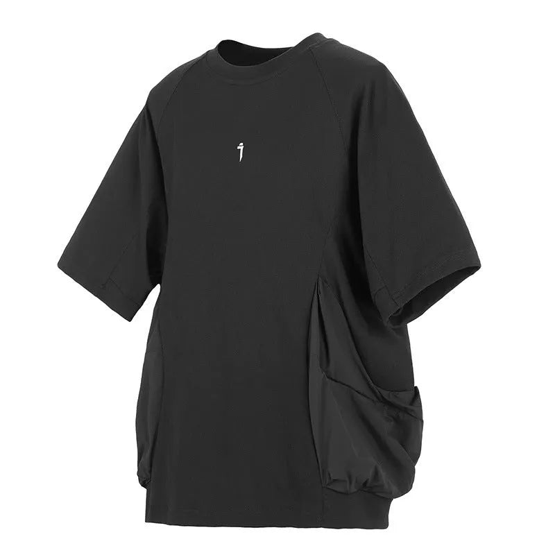 Men's loose fit grey cotton t-shirt with oversized pockets on chest