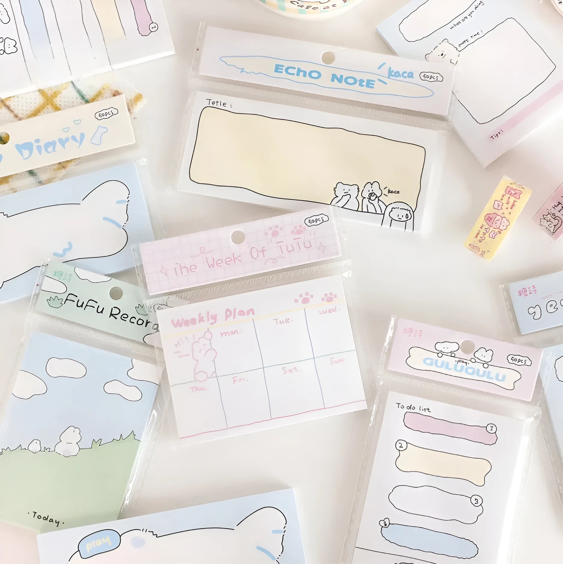 Cartoon sticky note notepad with heartbeat delivery theme in one of six decorative styles