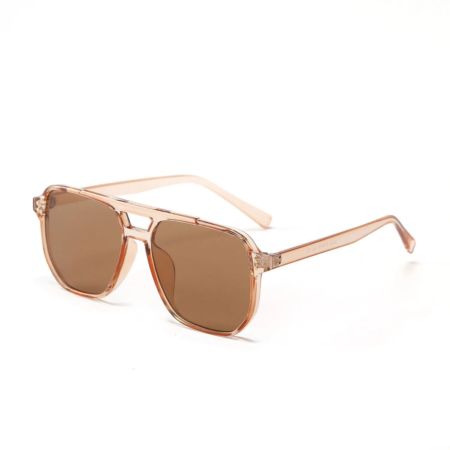 Women's black frame pink lens sunglasses with double square beam design and UV400 protection.