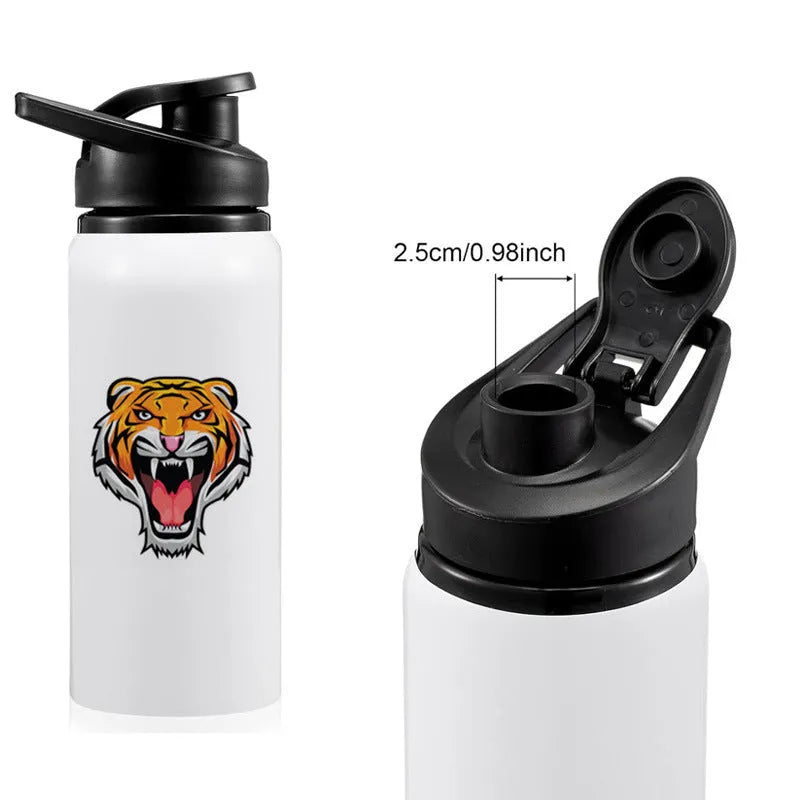 White aluminium sports water bottle for cycling in 600ml and 750ml sizes.