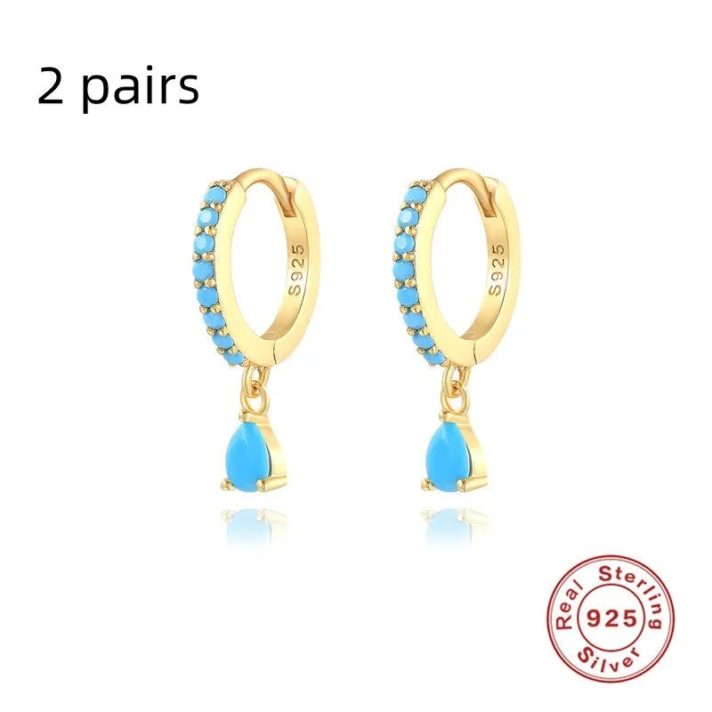 S925 sterling silver water drop earrings with geometric shape and diamond/gemstone accent options