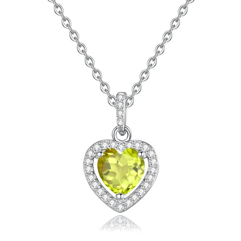 Sterling silver heart pendant necklace with natural gemstone on adjustable cross chain