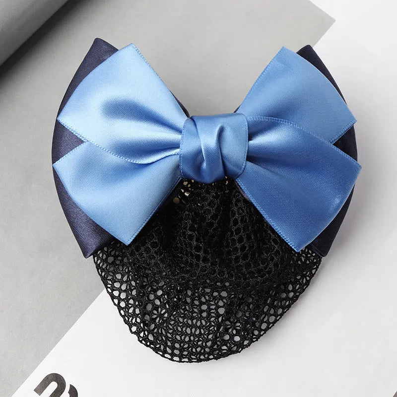 Professional two-bow mesh hair clip for female workers in various colours.