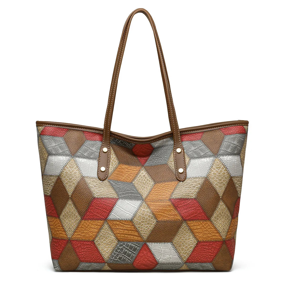 Blue brown women's PVC handbag with sandwich pocket design for business and travel