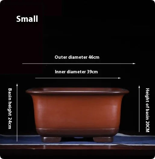 Large Chinese-style antique purple clay flower pot for indoor bonsai trees.