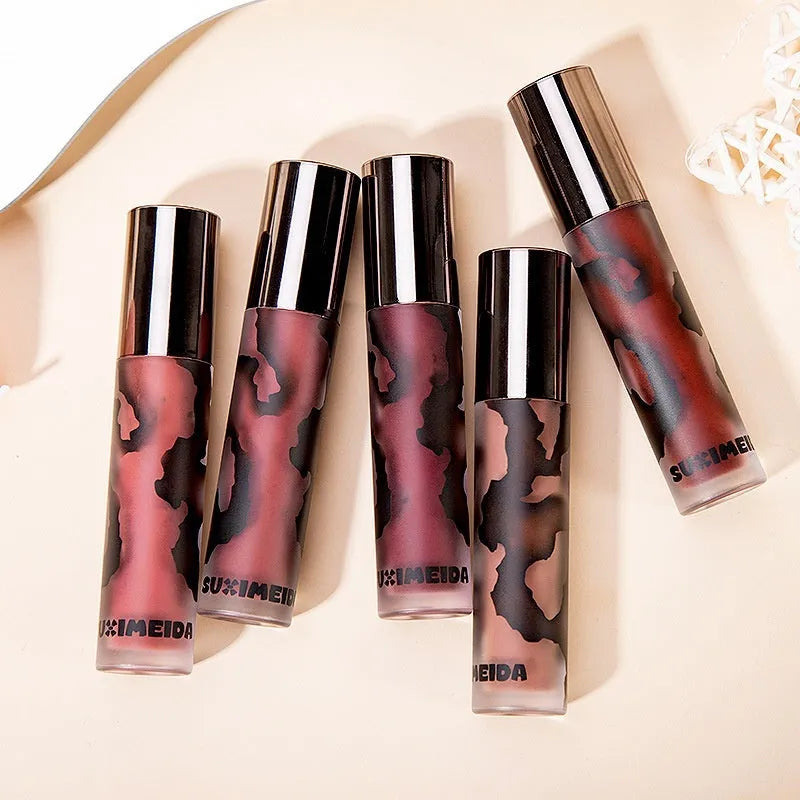 Lava Secret Matte Lip Mud Lipstick in 3.2g tube with no stain formula, shown in five colour shades.