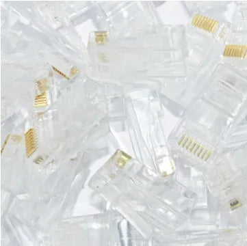 White network crystal head modular plug with gold-plated three-fork contacts and all copper insert construction