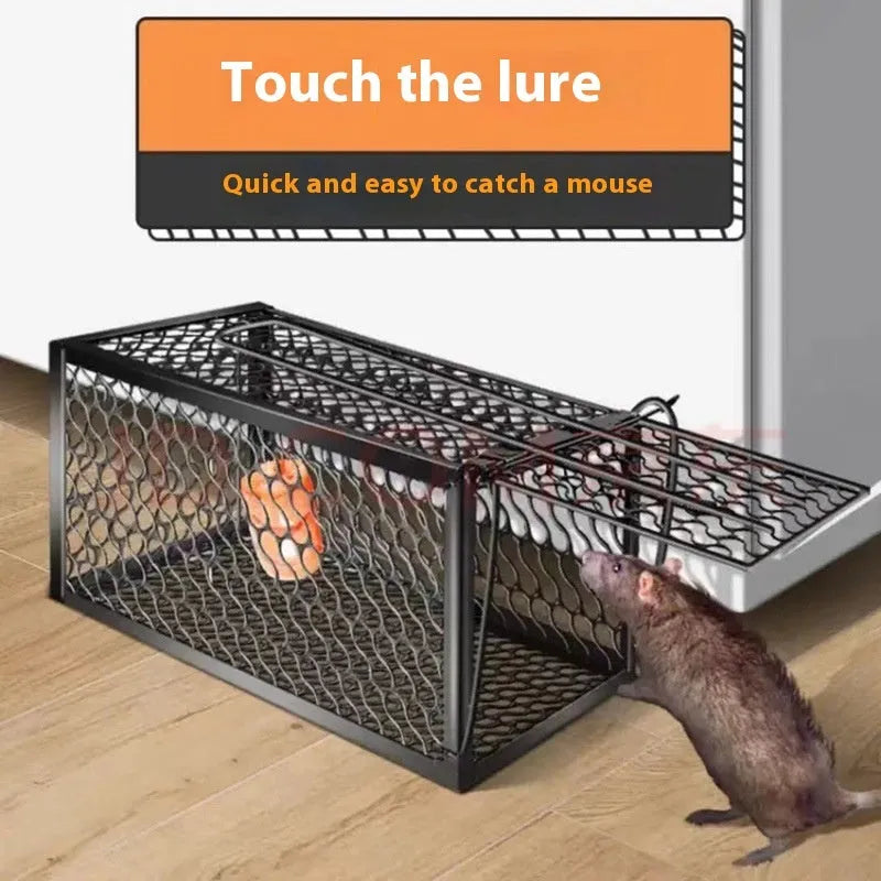 Automatic mouse cage trap in small, medium and large sizes with metal and plastic construction
