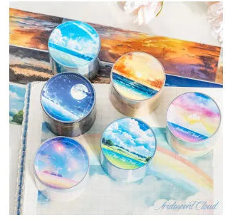 Japanese paper sky theme journal stickers tape roll showing colourful clouds design