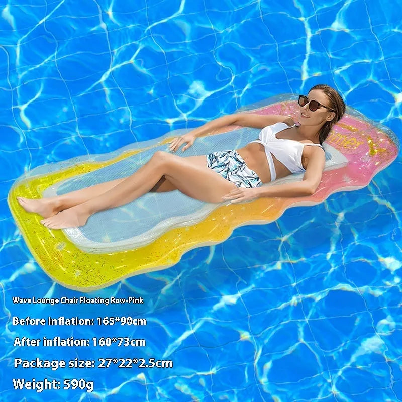 PVC inflatable floating row with thick sequins and wave design in multiple colour patterns
