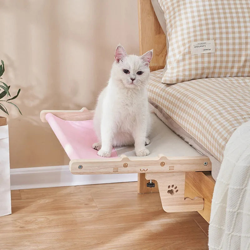 Wooden frame cat hammock hanging bed mounted to window with seven style options