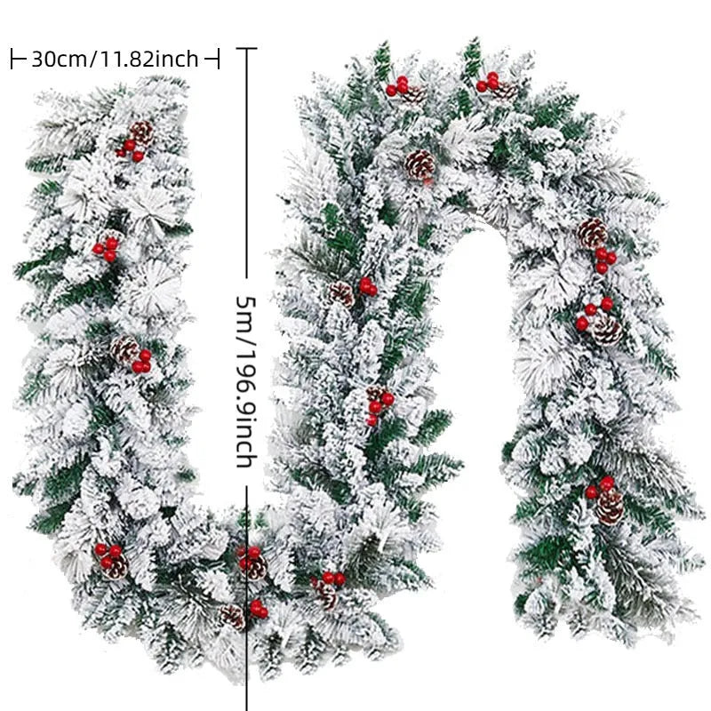 Christmas rattan wreath with white flocking snow decoration in American style