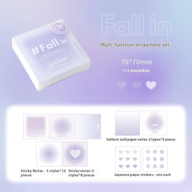 70mm square multifunctional notepad with gradient parchment design in blush, green, purple, or blue