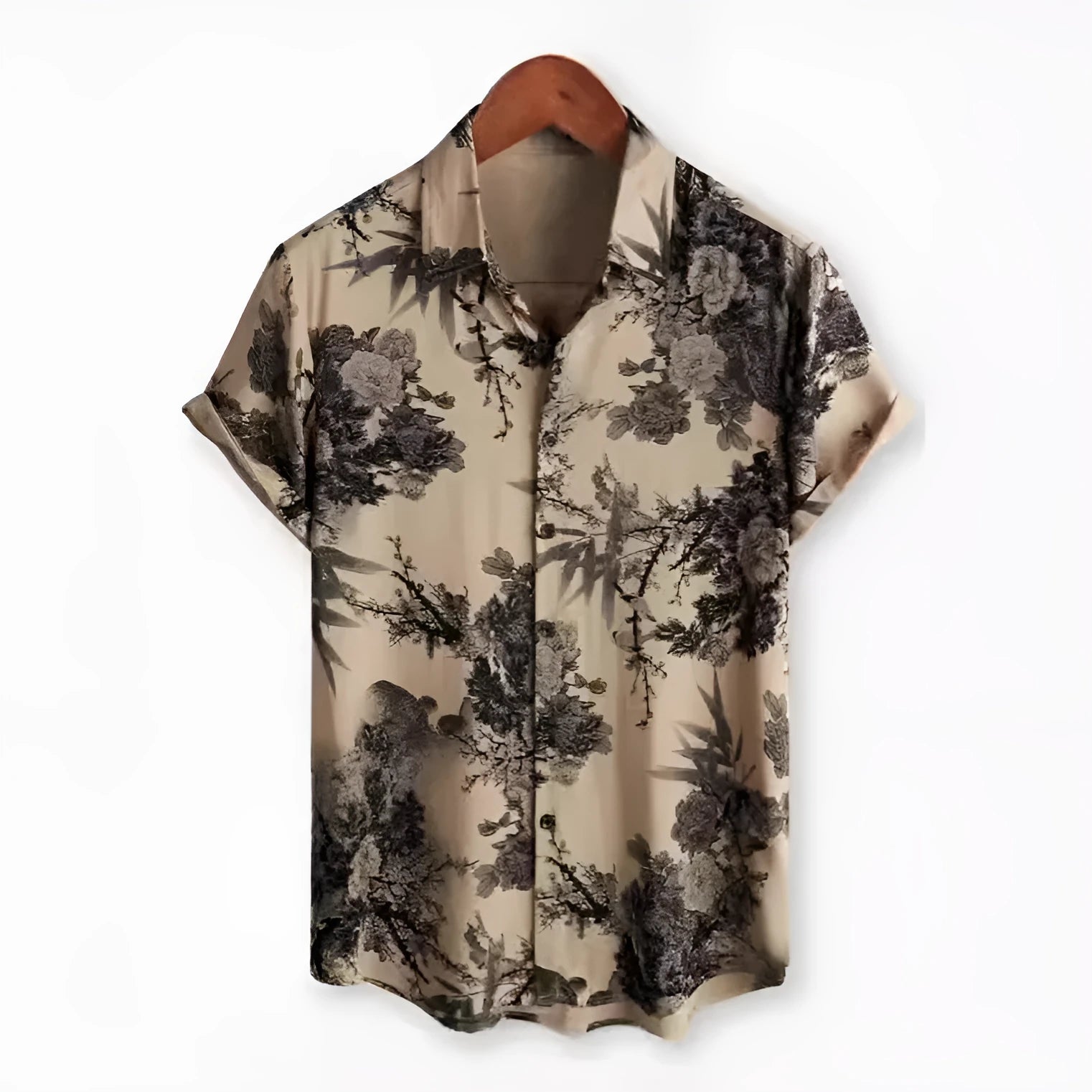 Hawaiian floral print short sleeve shirt with four-sided elastic polyester fabric