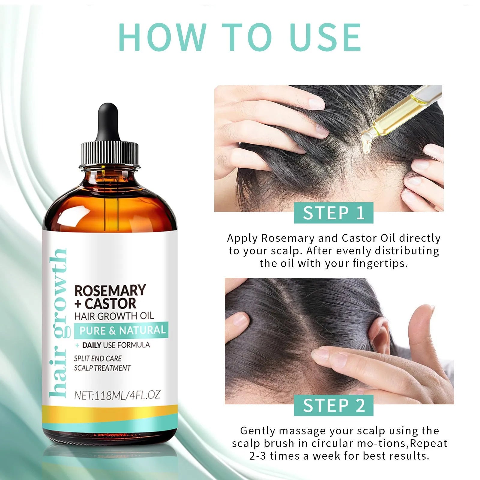 118ml bright yellow hair treatment oil bottle with included massage brush for scalp application