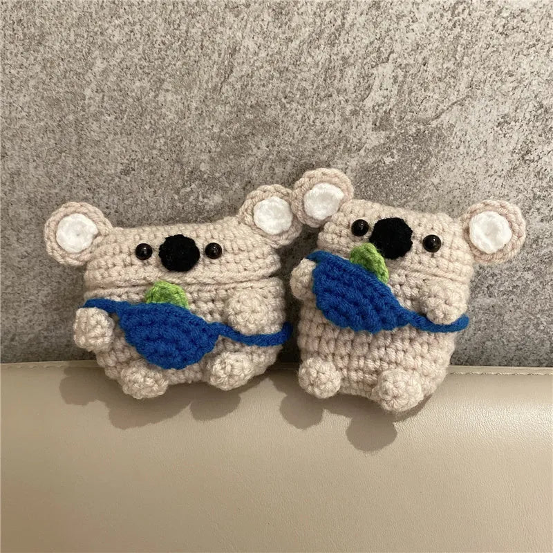 Handmade knitted koala bear backpack cover for AirPods charging case protection