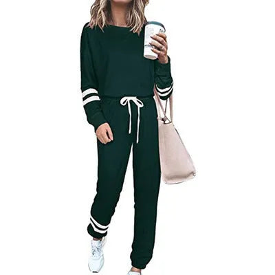Women's plus size casual suit set in loose fit with long sleeves, shown in a solid colour.