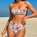 Women's printed bandeau swimsuit triangle bikini set with matching shorts in polyester fabric