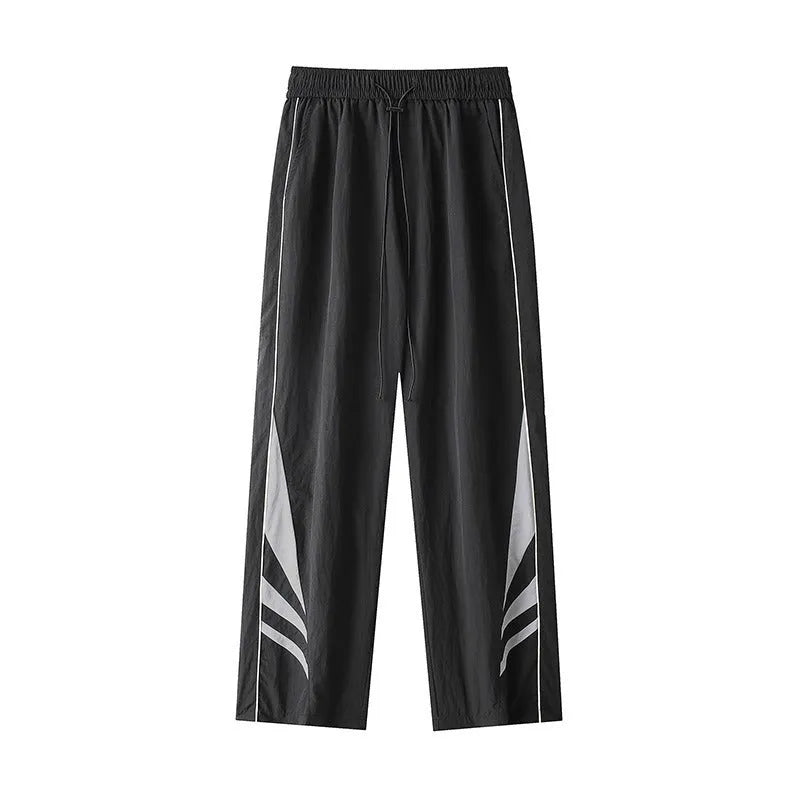 Men's grey straight leg casual trousers with elastic waist for plus size summer sports wear