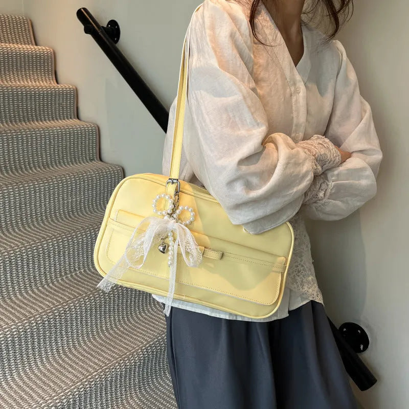 Women's square PU leather shoulder bag with flap closure and double straps in multiple colour options