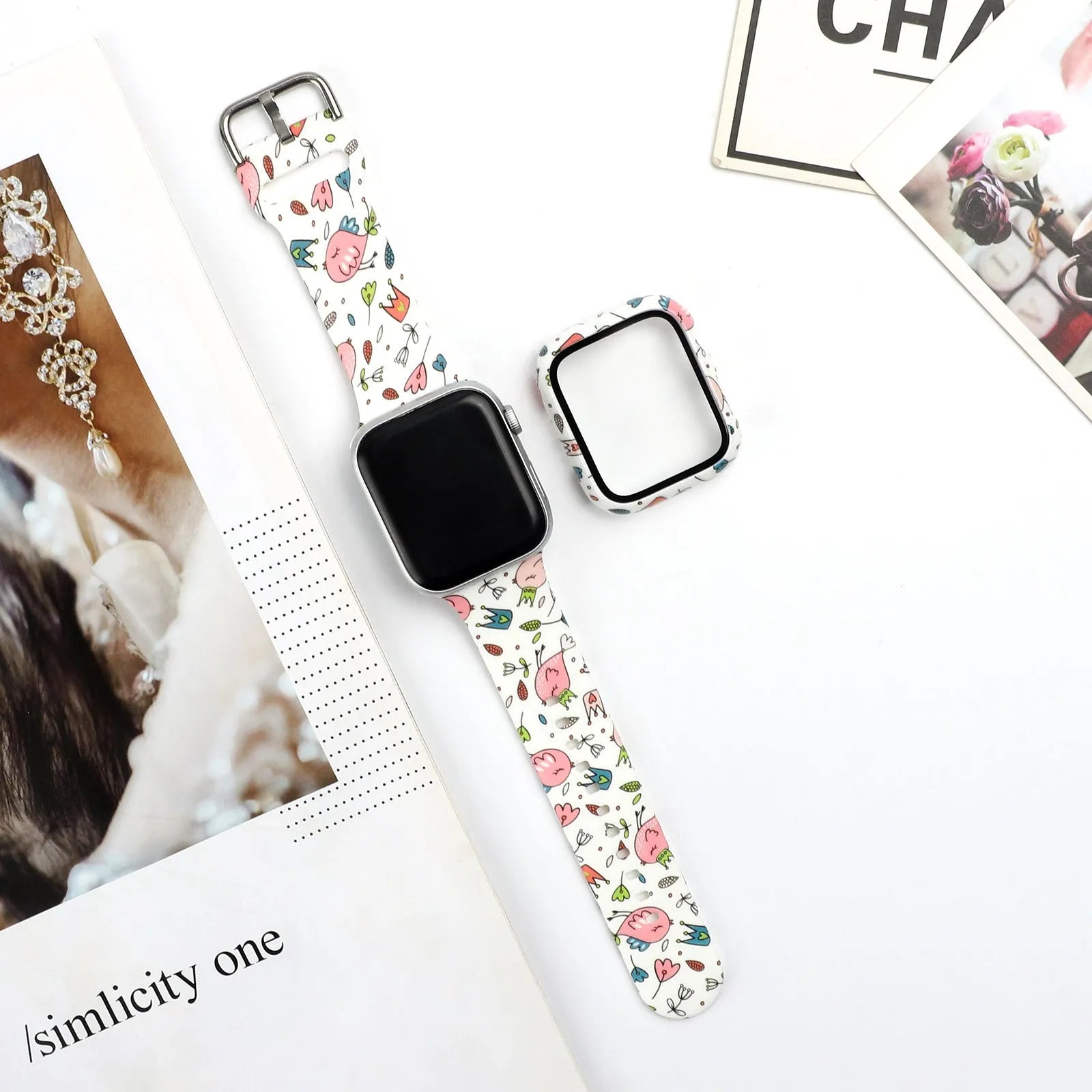 Printed silicone watch strap for Apple iWatch in multiple sizes and design options