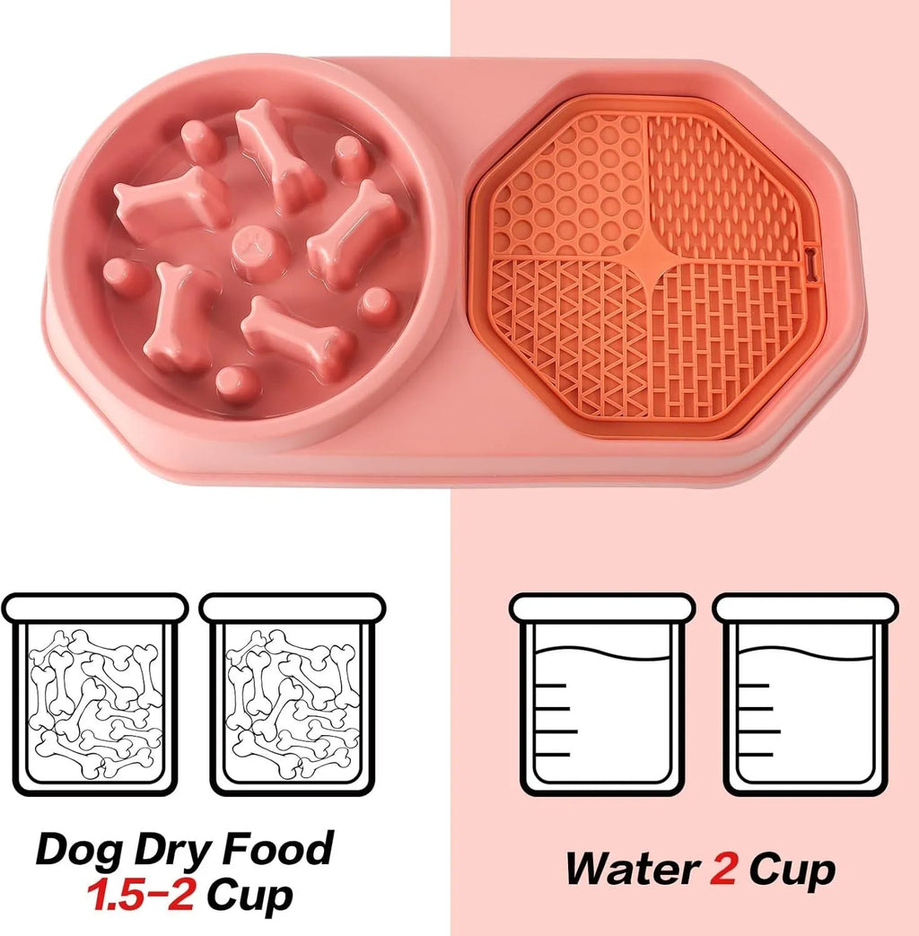 Blue interactive slow feeder dog bowl with puzzle pattern and non-slip base for small medium sized dogs