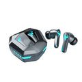 Black wireless in-ear sports headset with Bluetooth connectivity for phones and gaming