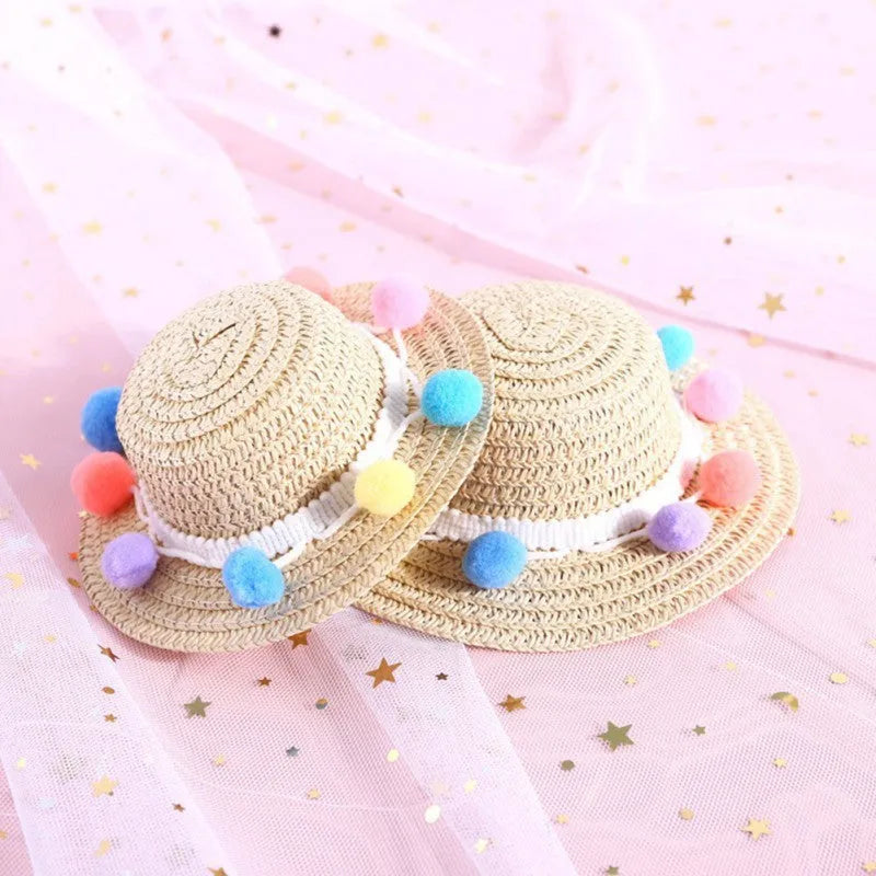 Handmade adjustable bowknot pet hat for dog or cat in cartoon style, showing colour options.