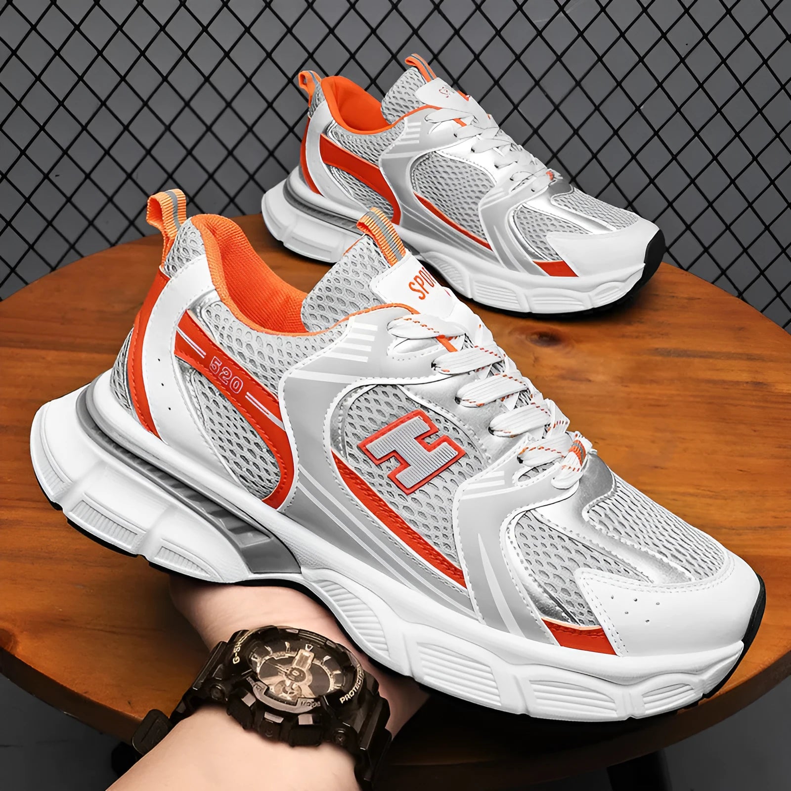 Men's mesh casual running shoes with plastic soles in multiple colour options