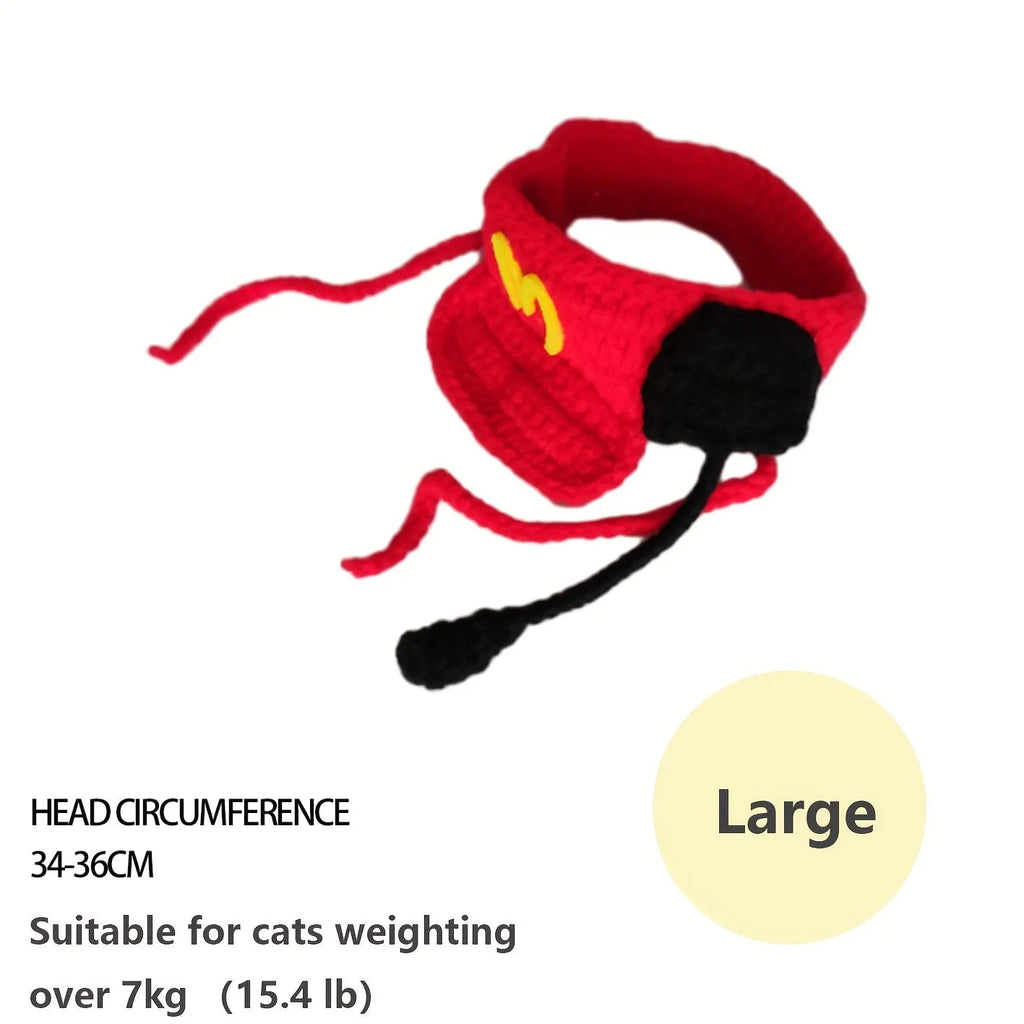 Handmade knitted cotton chef hat sweater costume on a small cat or dog