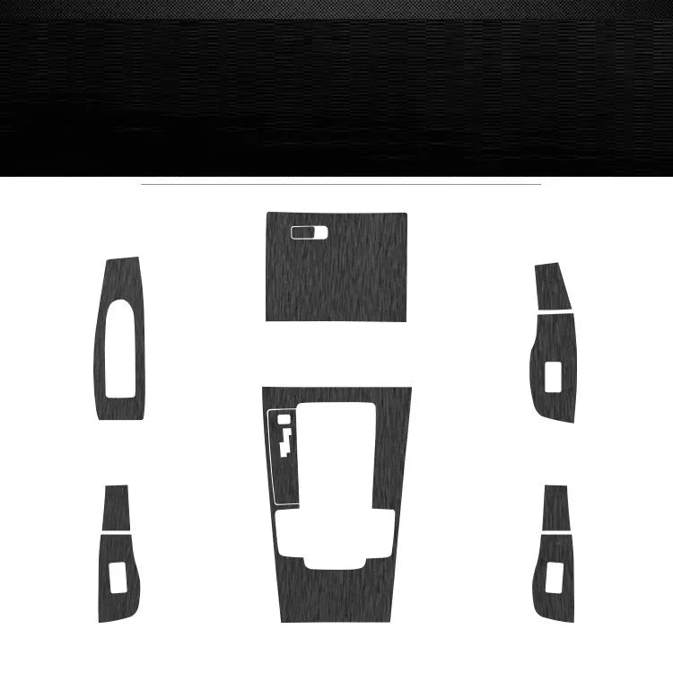 Unksera car interior decorative film sticker kit showing dashboard and centre console application with carbon fibre finish