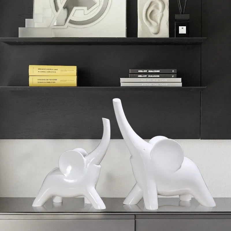 Fortune Bring Elephant ornament in rose gold or white, modern minimalist resin decoration