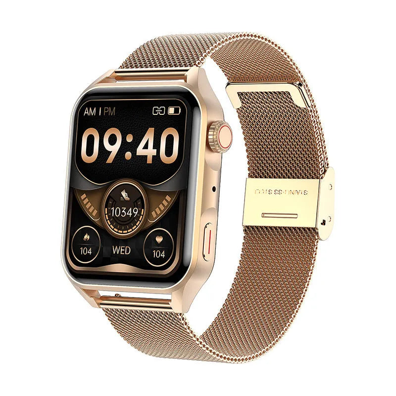Silver grey smart watch with AMOLED screen and black silicone wrist strap on a wrist.