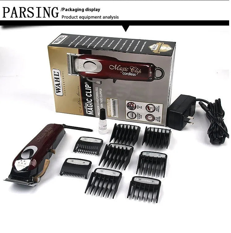 Cordless rechargeable hair clipper with stainless steel cutter head for home use.
