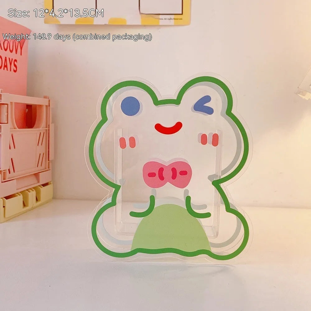 Square clear acrylic storage box with cute character theme decoration for desk organisation
