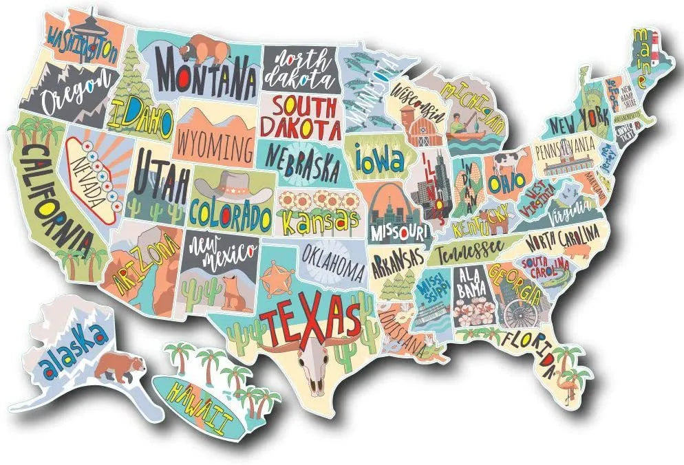 Travel sticker set and white background map for car body customisation with adhesive vinyl letters