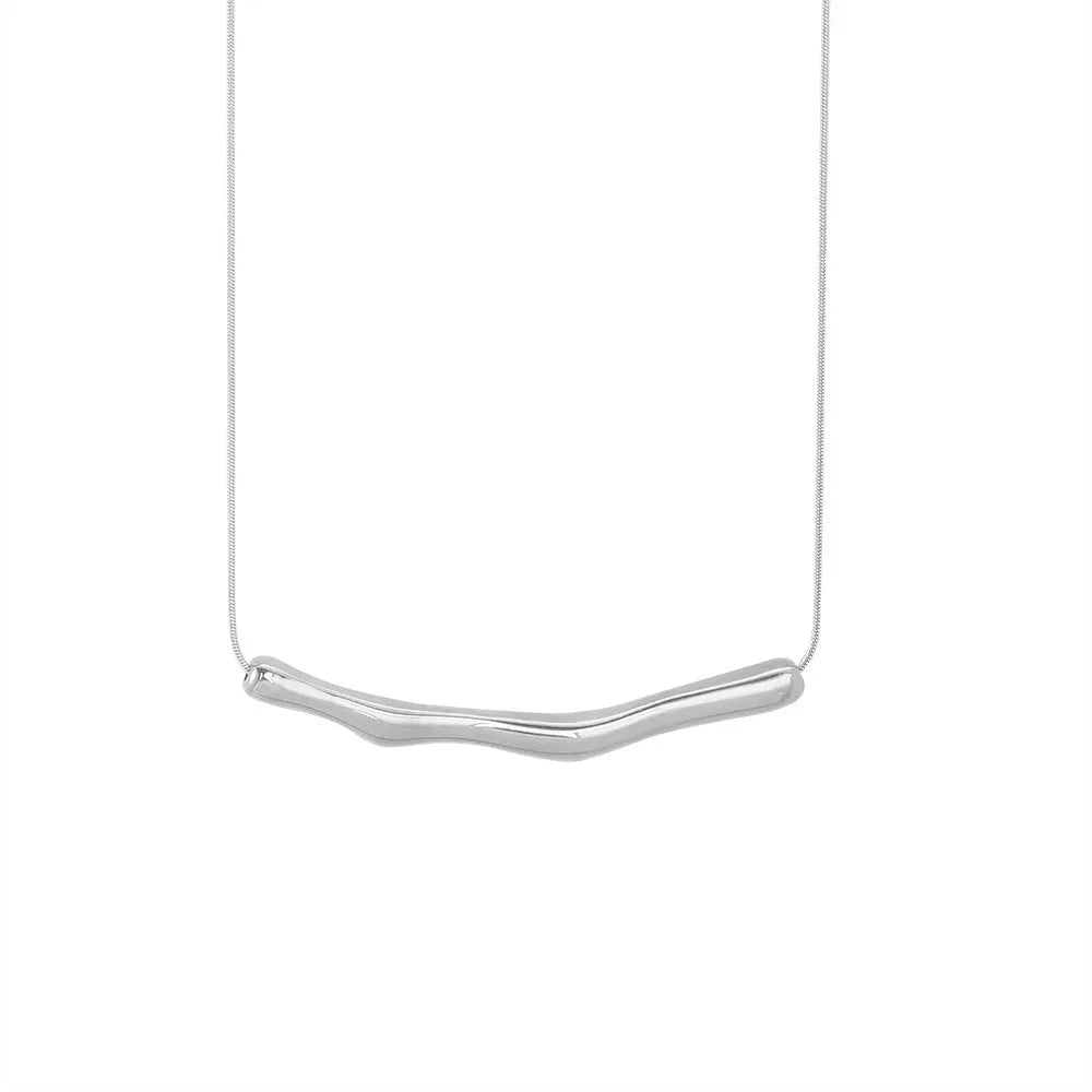 Gold and steel coloured irregular pleated titanium steel necklace for women.