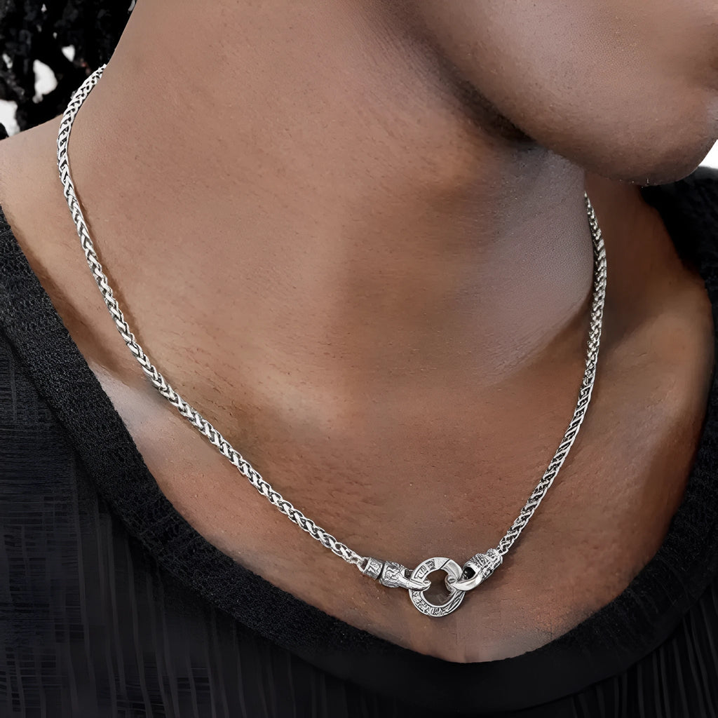 S925 sterling silver clavicle necklace with pendant on a model, showing 50cm, 55cm, and 60cm length options.