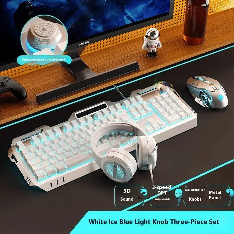 Aluminium mechanical-feel keyboard with control knob in silver black or metal grey colour with RGB lighting
