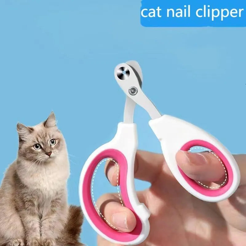 Blue pet nail clippers with circular safety hole and cushioned non-slip handle for trimming cat and bird nails.