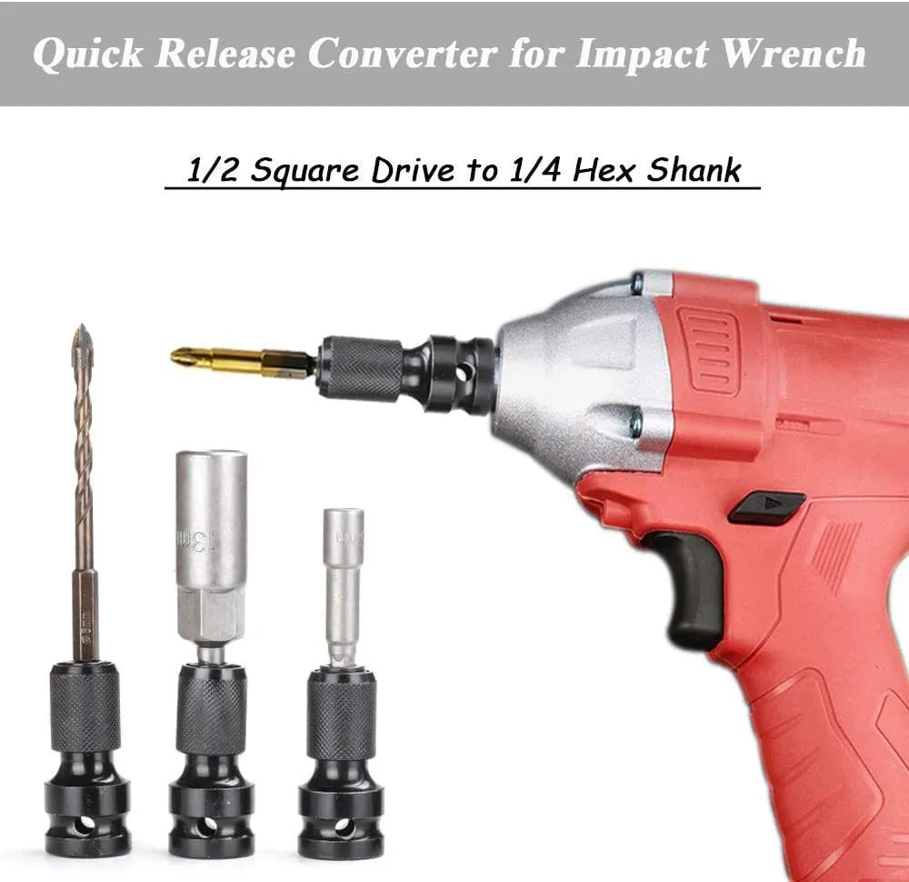 Hexagonal handle scaling bit holder with telescopic sleeve for 1/2 to 1/4 inch drive conversion