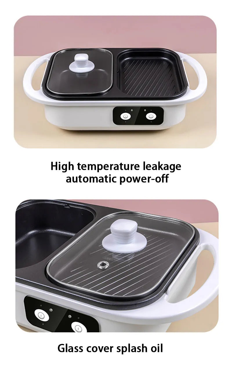 White and green dual-use electric caldron frying oven with mechanical controls and 1300W power