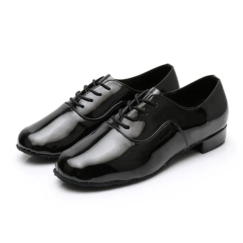 Men's black adult indoor dancing shoes with a calf leather sole for fitness and body shaping.
