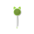 Self-cleaning pet grooming brush with stainless steel teeth in greenish white colour
