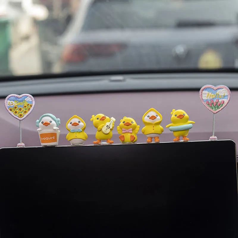 PVC duckling car decoration set with six cartoon ducks and welcome sign for vehicle interiors