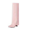 Women's plus size thick high heel boots in black, pink or white with European American style sewing lines